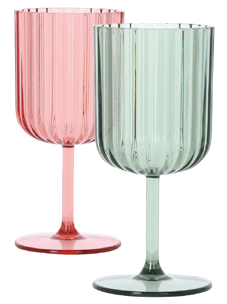 Pair of picnic glasses, one pink, one green
